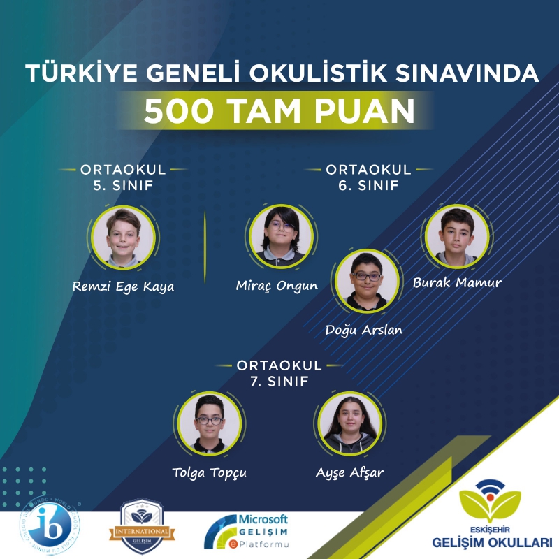 TÜRKİYE GENELİ OKULİSTİK SINAVINDA 500 TAM PUAN 